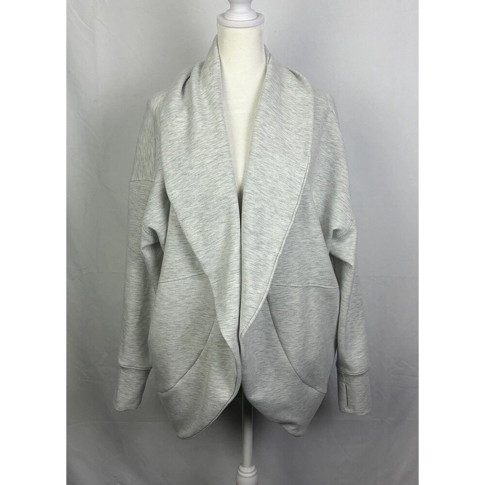YOGALICIOUS London Open Front Scuba Cardigan Sz Medium Thumbholes Pockets Gray